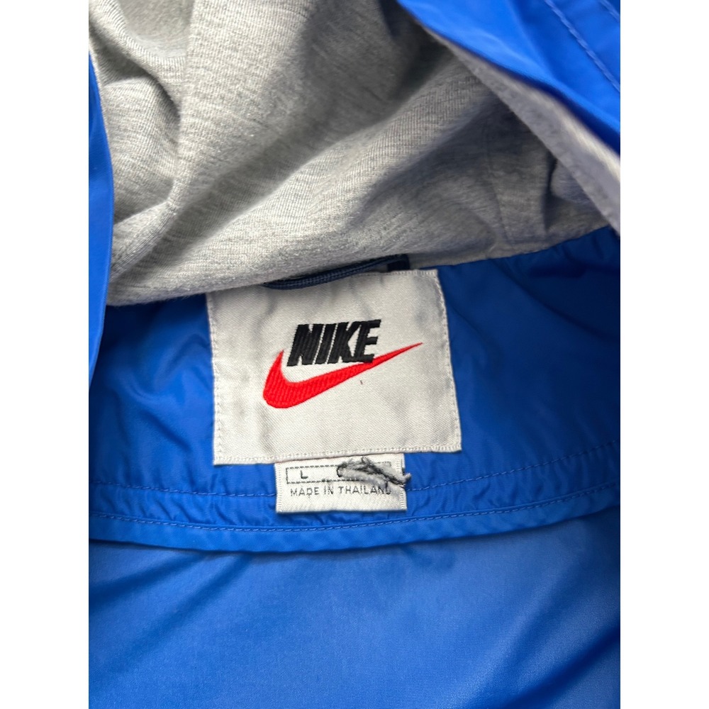 VTG 90s center check nike windbreaker pullover 1/2 zip hooded jacket blue L - Picture 2 of 6